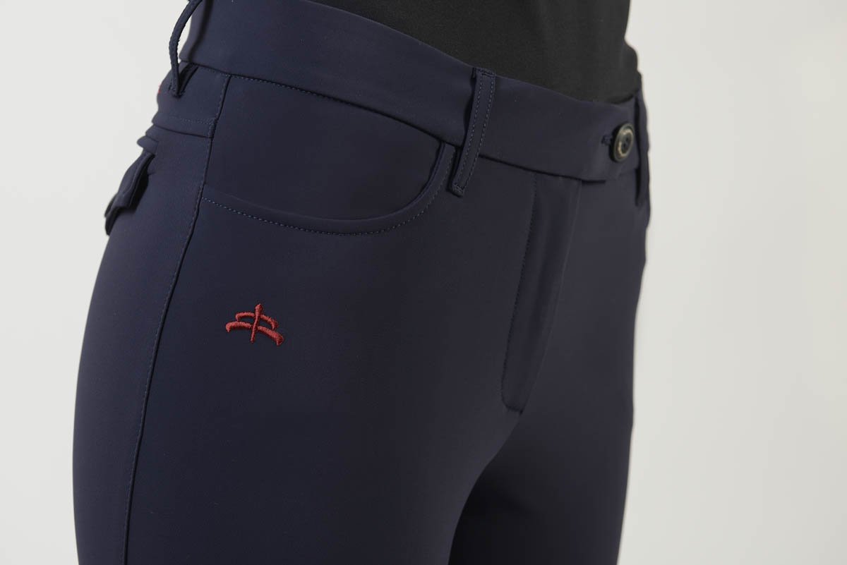 Ladies breeches | lady breeches | equestrian | riding breeches | clothing | alcantara grip | model AUDREY | Makebe | made in Italy | comfort of movement | grip | technical materials | blue |