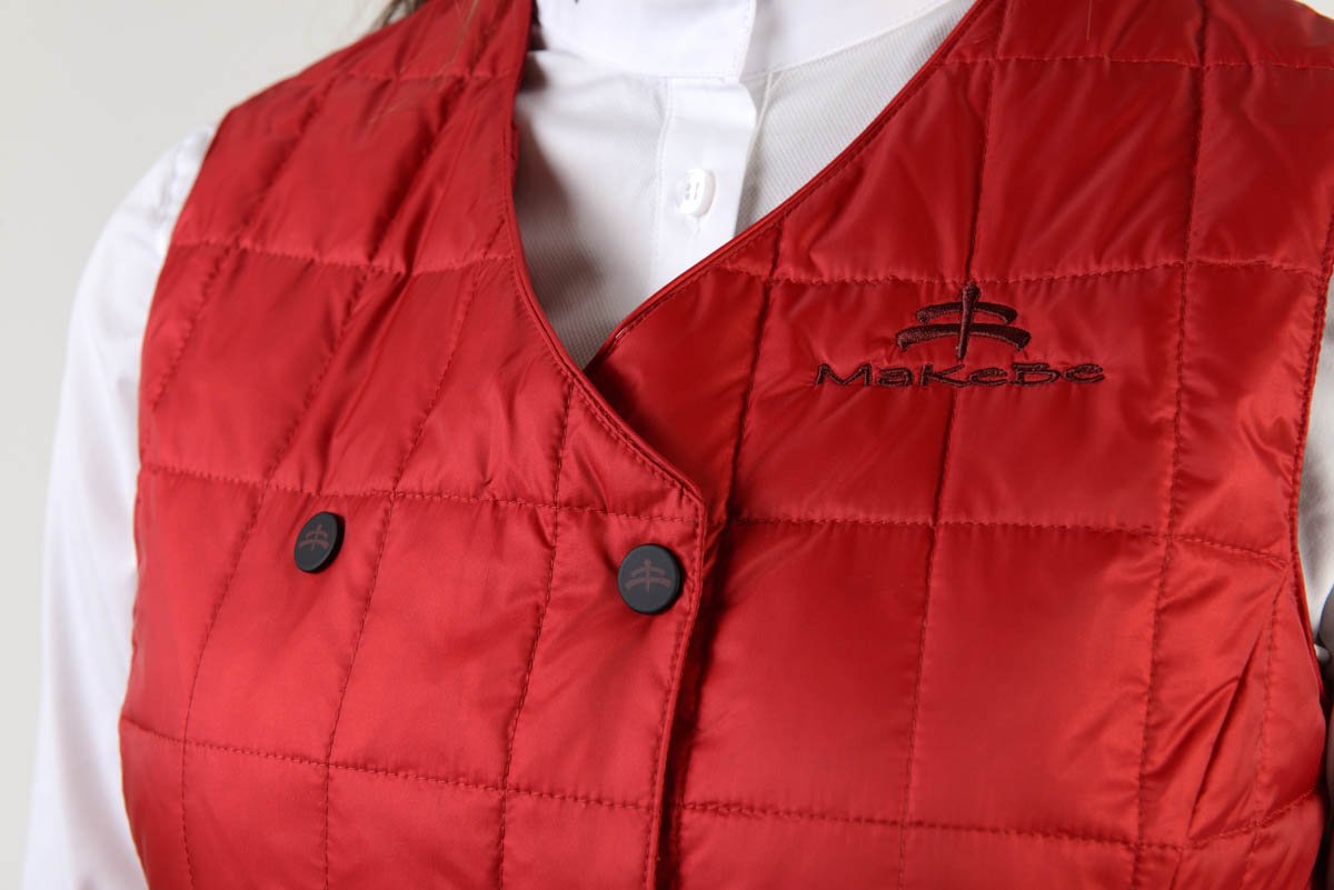 Ladies jacket | lady jacket | Body Warmer | model LADYBIRD | Makebe | clothing | equestrian | leisure time | sleeveless | padded | Made in Italy | red