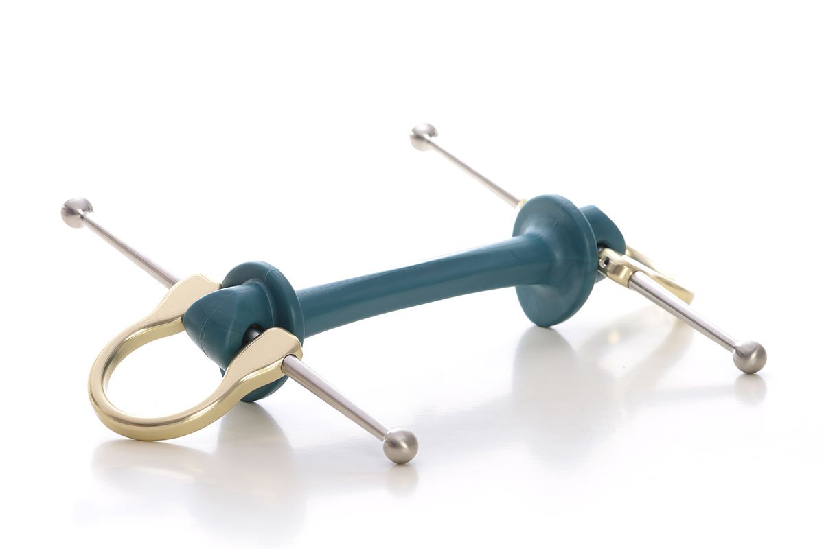 Full Cheek Long Bit | Makebe | Limobits | Technical | Thermoplastic elastomer | medium hardenss | gold | aluminium | stainless steel | out of solid | FEI approved | full cheeck long arms
