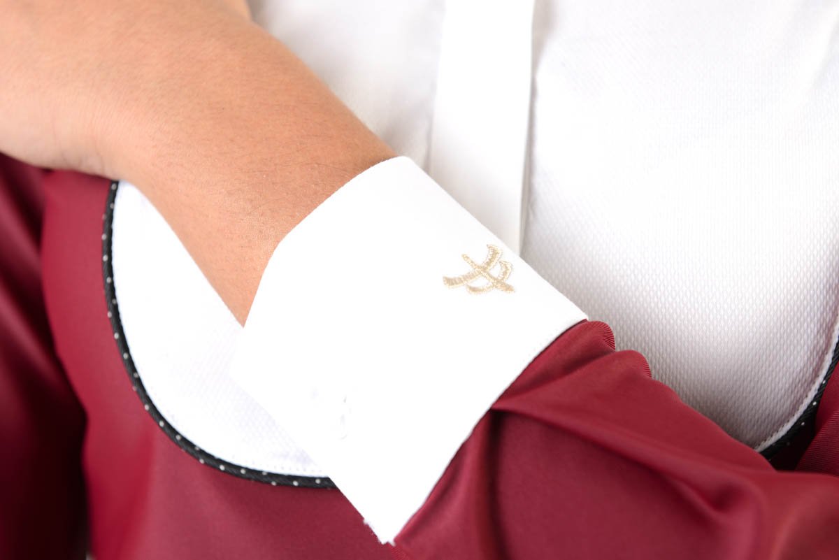 Ladies long sleeve polo shirt | lady long sleeve polo shirt | cotton | long sleeves polo shirt | long sleeves shirt | model ANGEL | long sleeves riding polo | lady polo | lady riding shirt | riding shirt | ladies riding shirt | comfort of movement | Makebe | clothing | equestrian | riding | technical material | made in Italy | elegance | red |