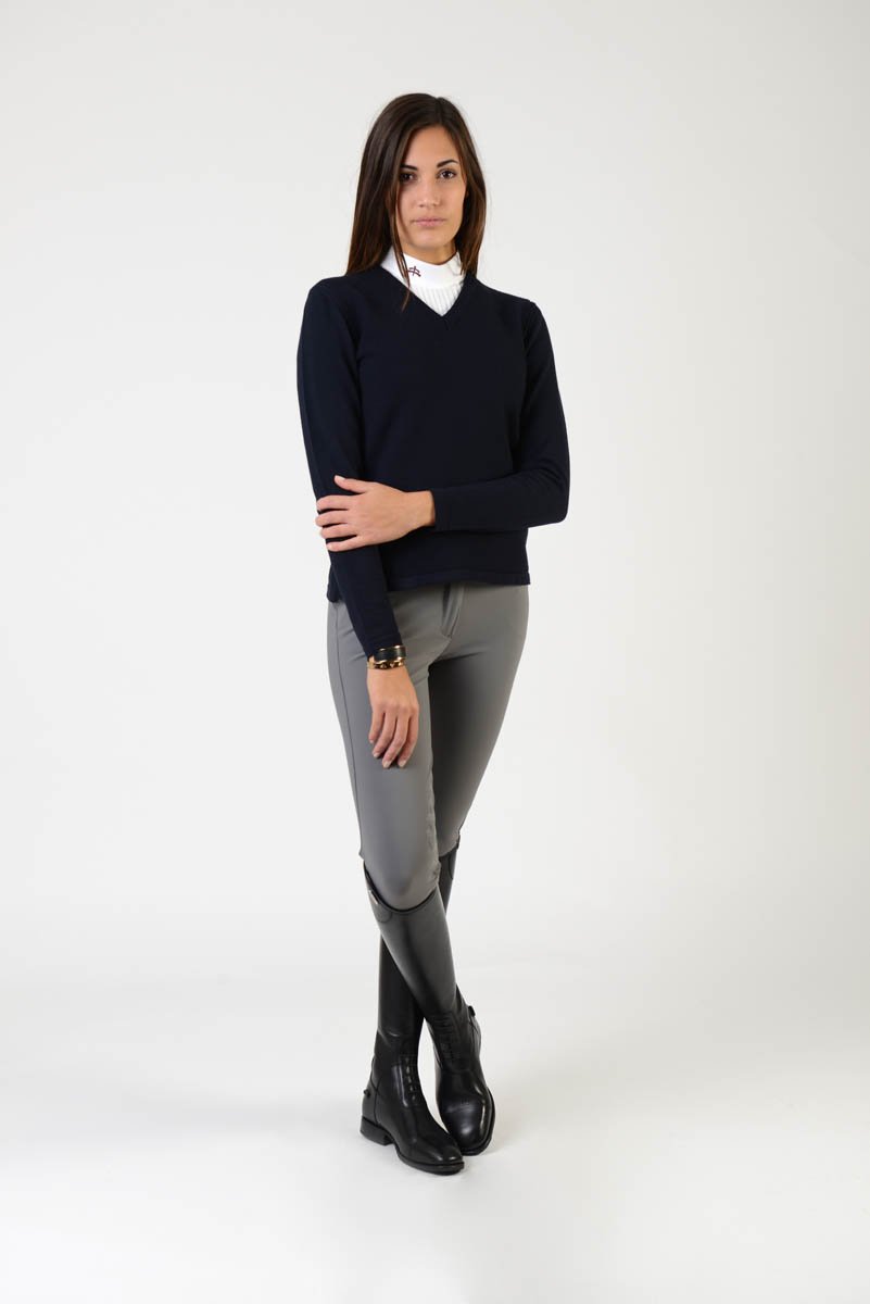 ladies merinos wool sweater | model FEBE | wool | clothing | merinos wool | lady sweater | wool sweater | equestrian | riding | leisure time | Makebe | elegance | made in Italy | blue navy |