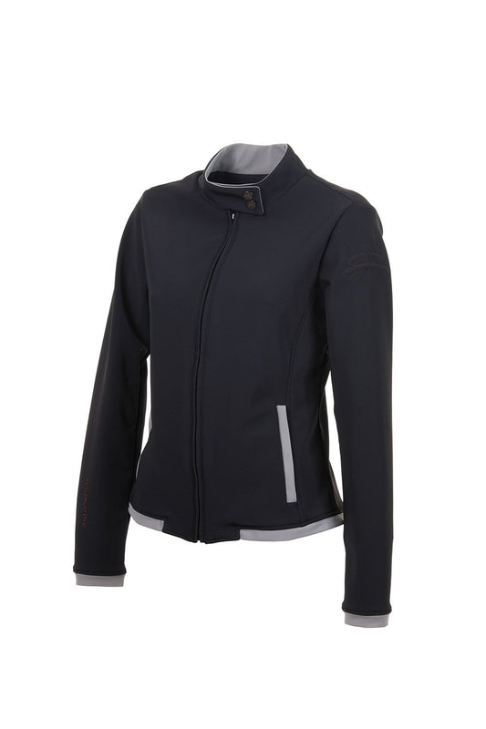 black jacket EMMA | ladies bomber | middle season bomber | Technical Sweater | lady sweater | riding sweater | leisure time | sweater | clothing | equestrian | Makebe | elegance | comfort | comfort of movement | Made in Italy | riding | lady jacket | jacket |