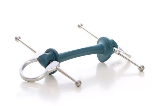 Full Cheek Long Bit | Makebe | Limobits | Technical | Thermoplastic elastomer | aluminium | stainless steel | out of solid | FEI approved | full cheeck long arms | medium hardenss | silver
