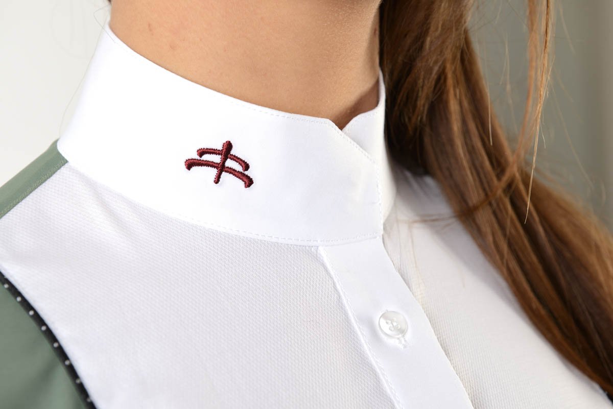 Ladies long sleeve polo shirt | lady long sleeve polo shirt | cotton | long sleeves polo shirt | long sleeves shirt | model ANGEL | long sleeves riding polo | lady polo | lady riding shirt | riding shirt | ladies riding shirt | comfort of movement | Makebe | clothing | equestrian | riding | technical material | made in Italy | elegance | grey |
